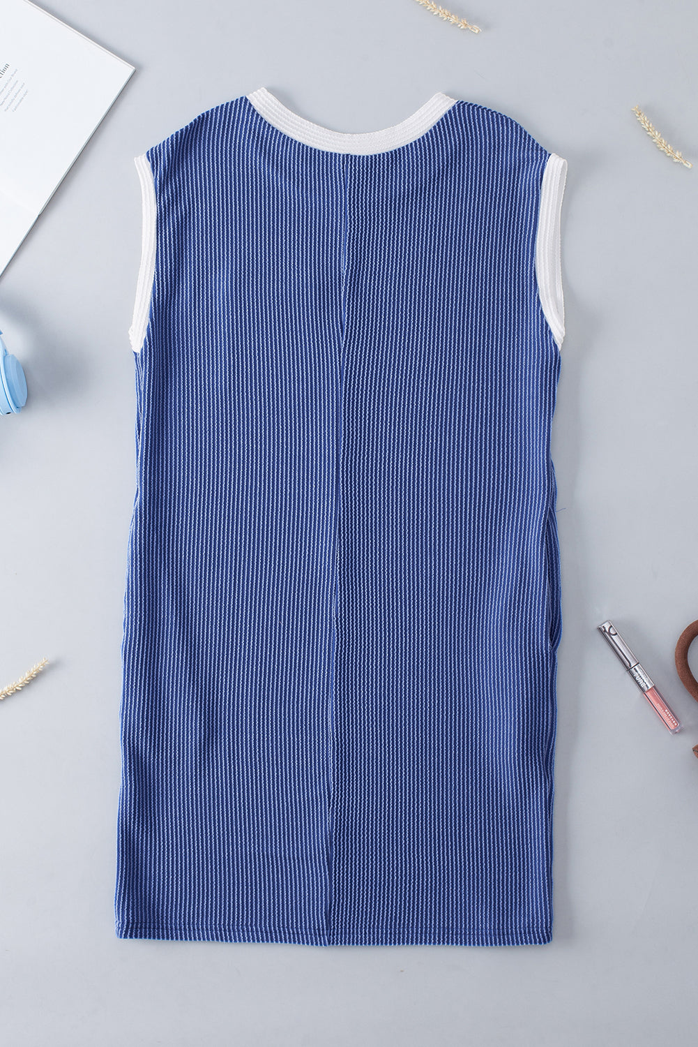 Sail Blue Cap Sleeve Ribbed T-Shirt Dress