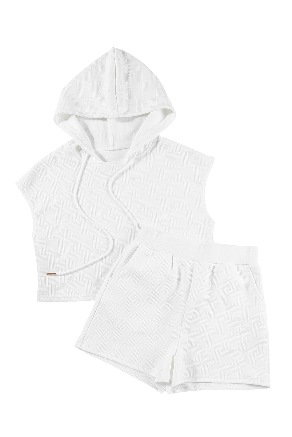 Beau Blue Textured Cropped Drawstring Hoodie and Shorts Set