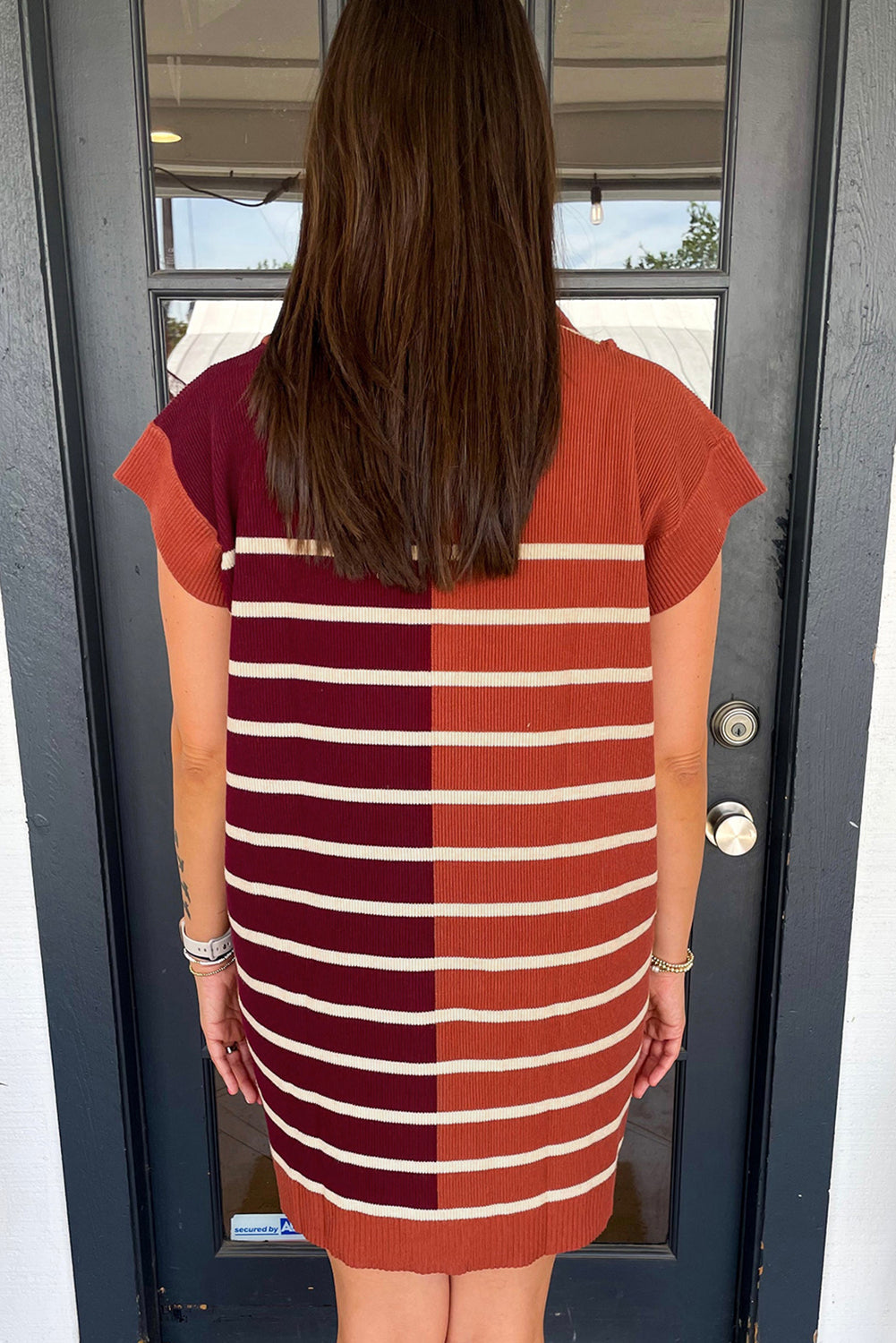 Striped Color Block Short Sleeve Quarter Zip Mini Dress