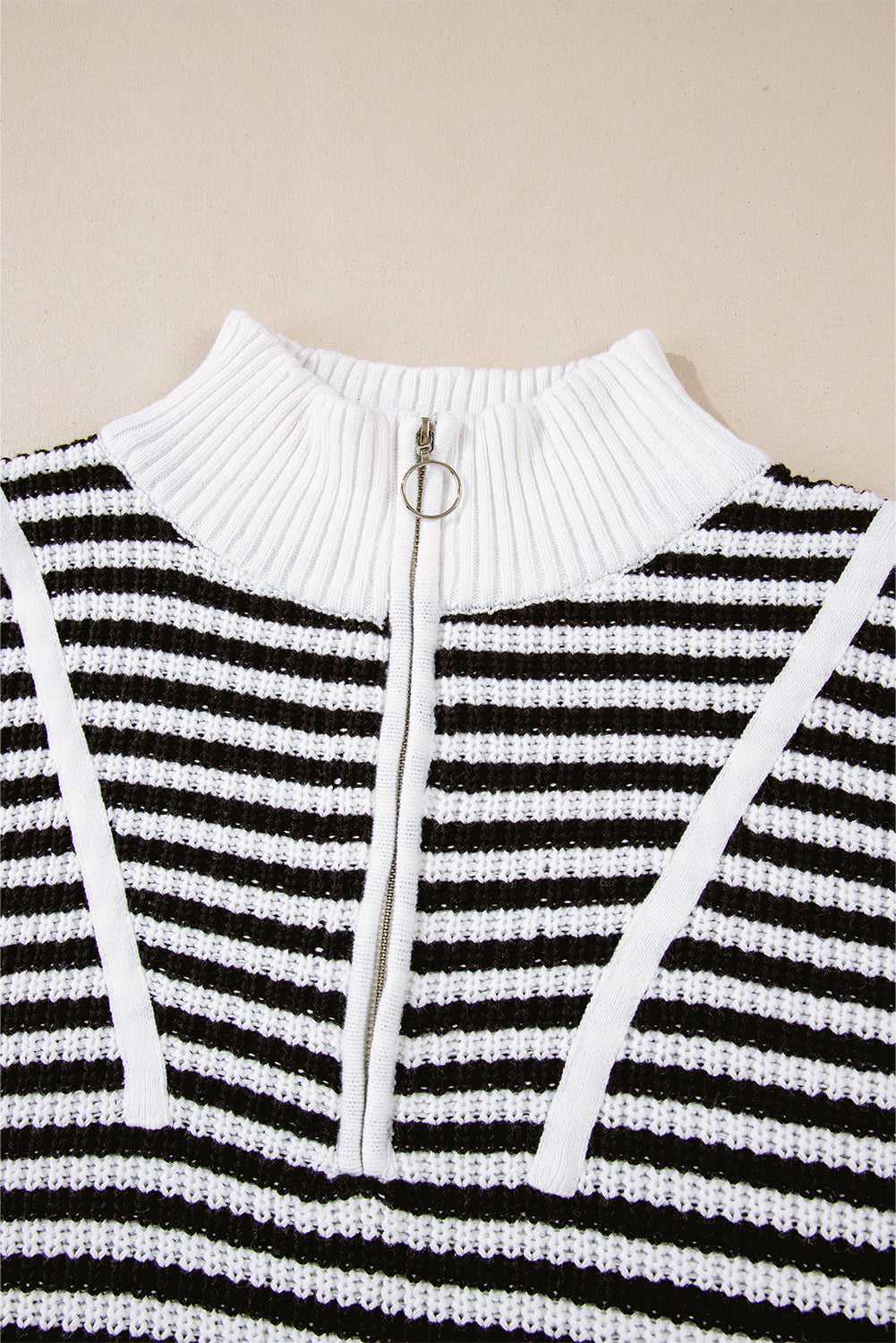 Striped Zip Up Collar Drop Sleeve Sweater