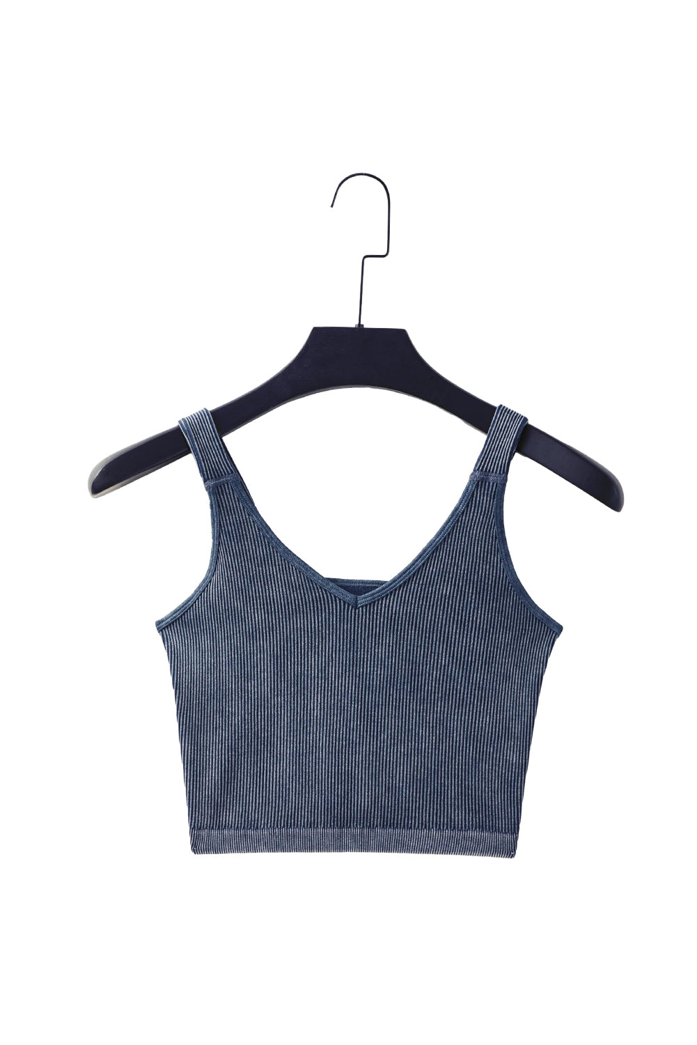 Carbon Grey Mineral Wash V Neck Ribbed Crop Top