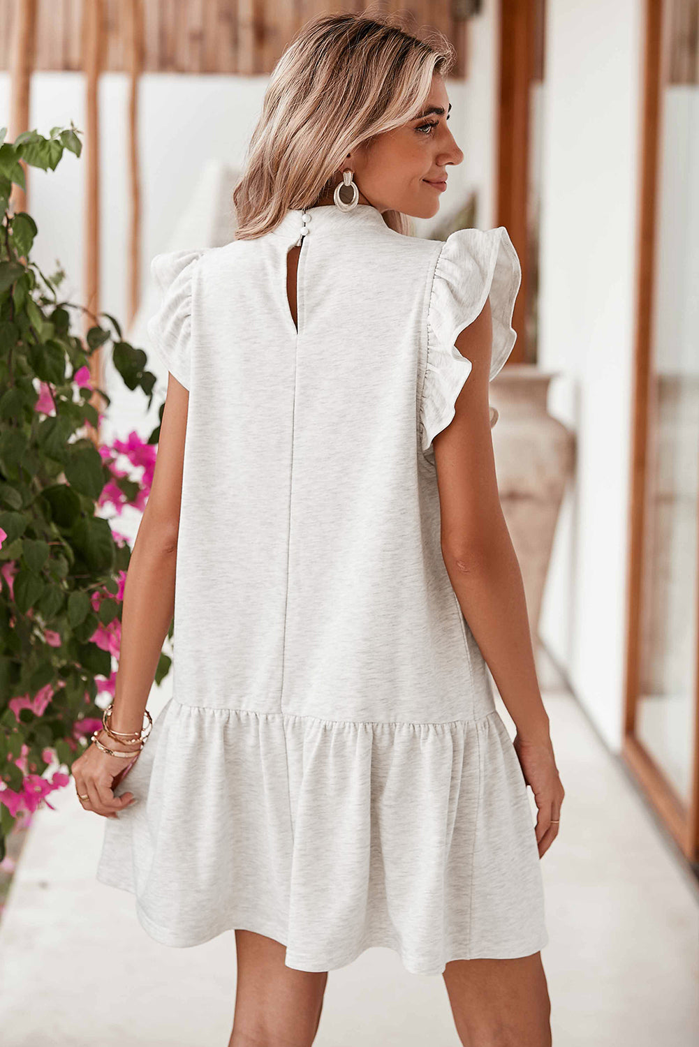 Solid Color Ruffle Hem Mini Sweatshirt Dress