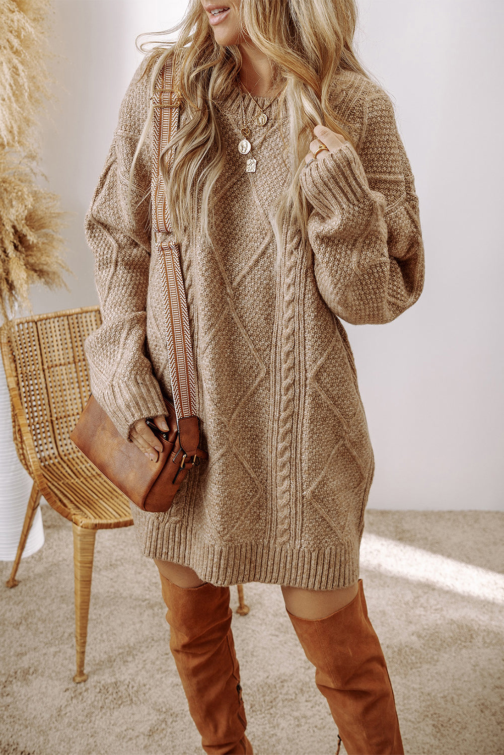 Knit Drop Shoulder Loose Fit Sweater Dress