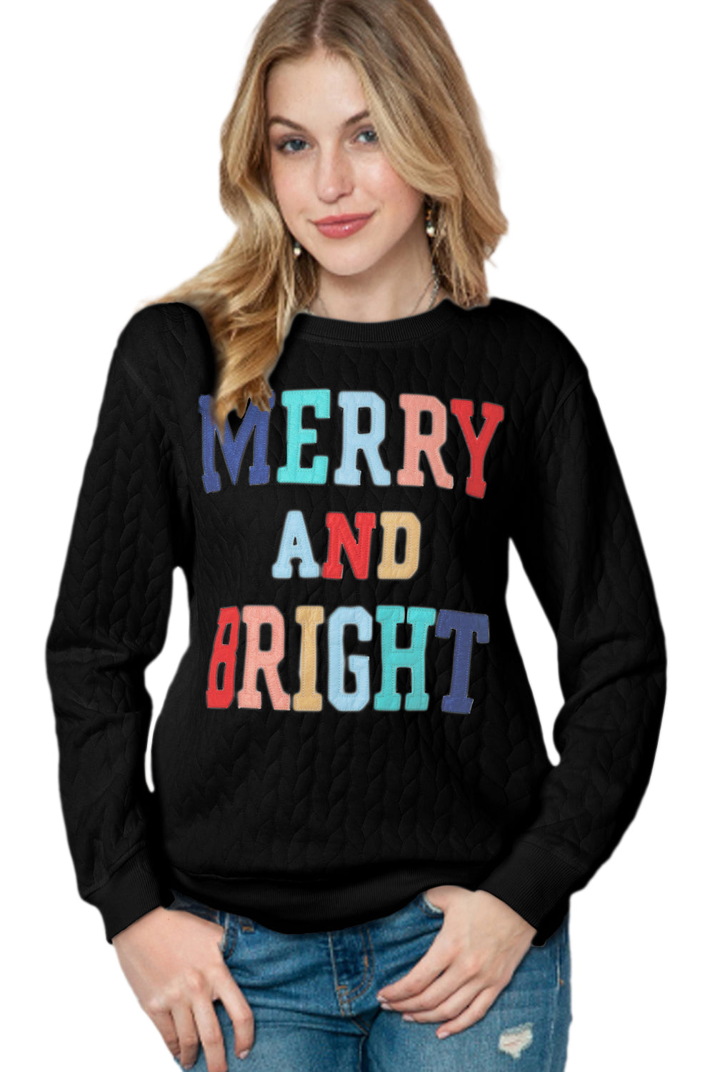 Blackish Green Merry And Bright Quilted Sweatshirt