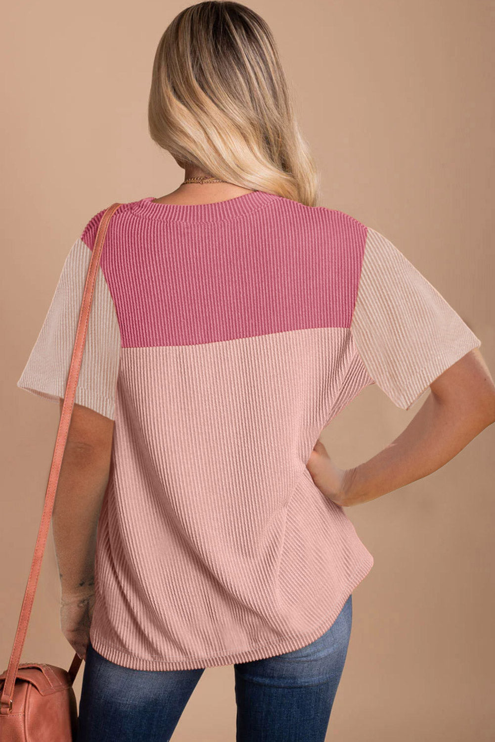 Ribbed Textured Colorblock T Shirt