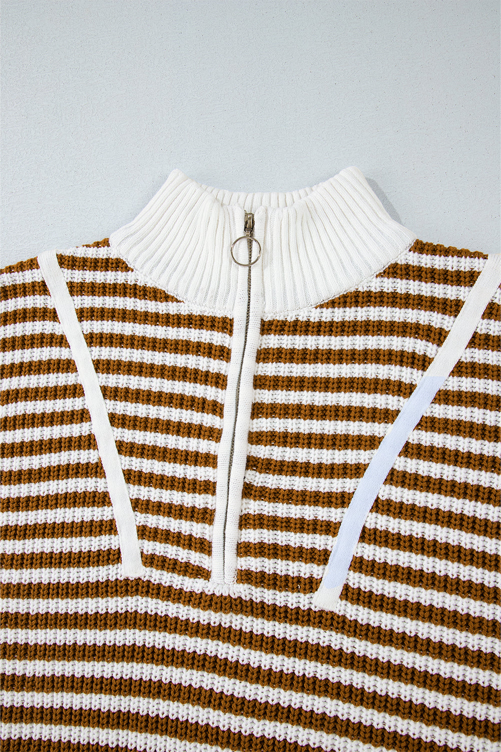 Striped Zip Up Collar Drop Sleeve Sweater