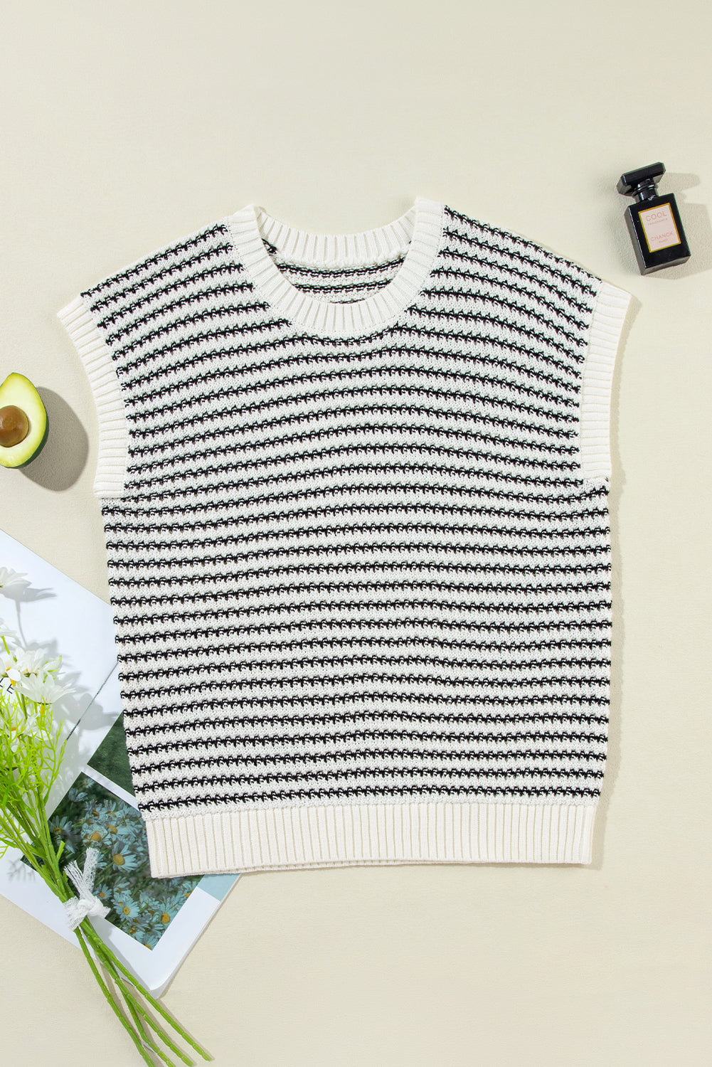 Black Stripe Contrast Trim Knit Dolman Top