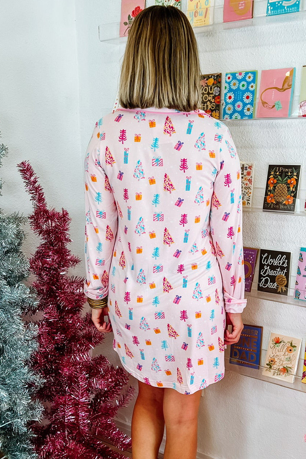 Christmas Twinkle Tree Print Casual Shirt Sleep Dress