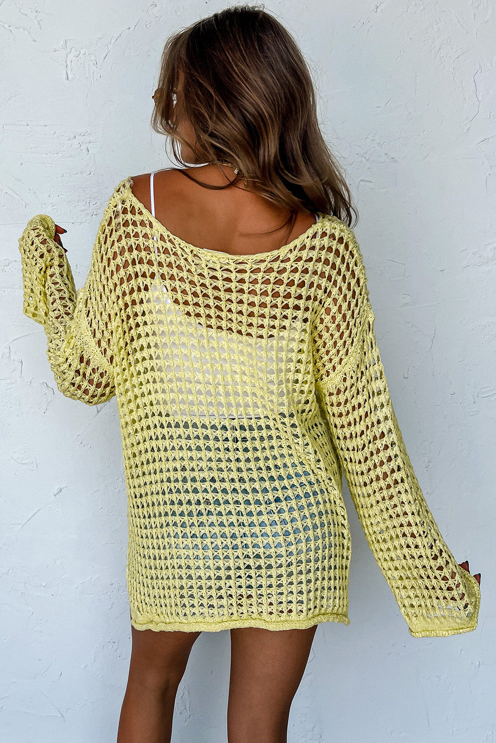 Knit Cut Out Crochet Long Sleeve Tunic Top